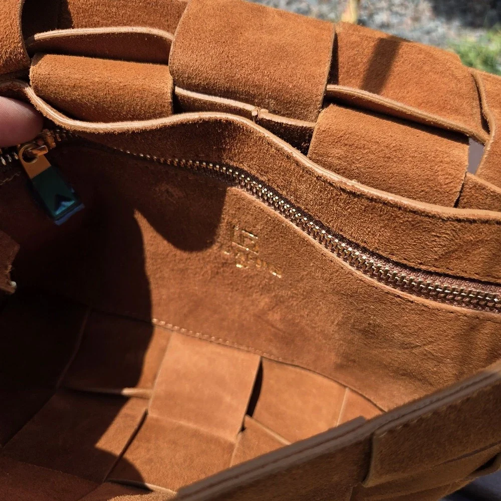 FURNIQ Hoxton‎ Camel Brown Woven Suede Handbag Crossbody MSRP $350
